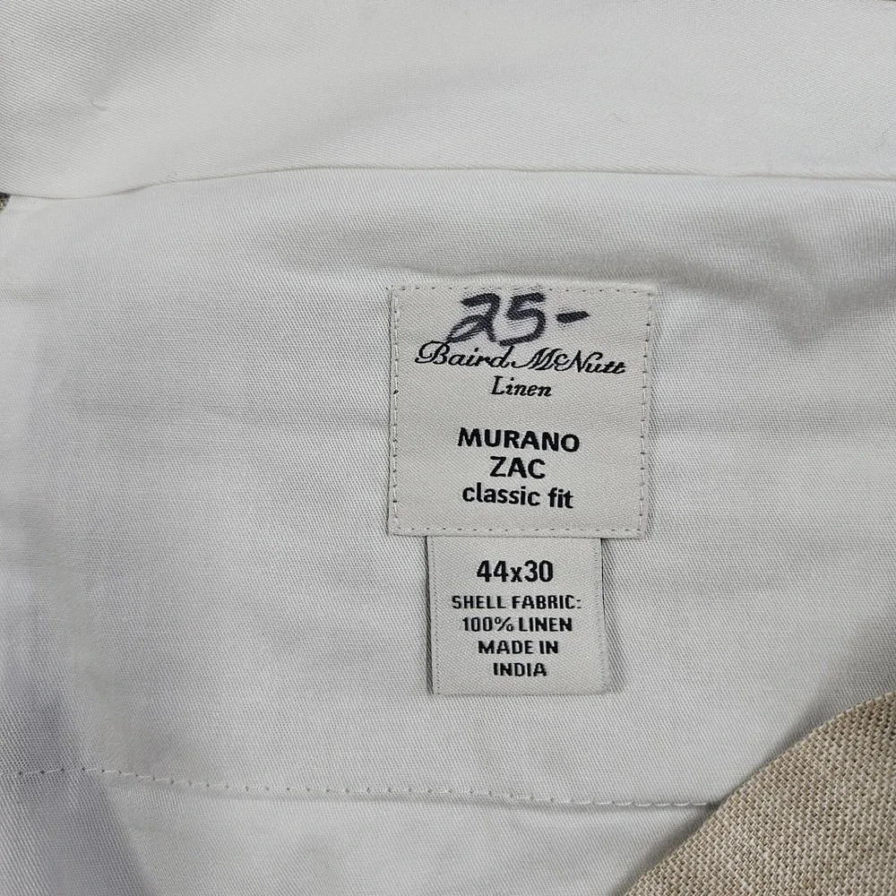 Murano Baird McNutt Linen Dress Pants Mens 44x30 Beige Zac Classic Fit Big Man